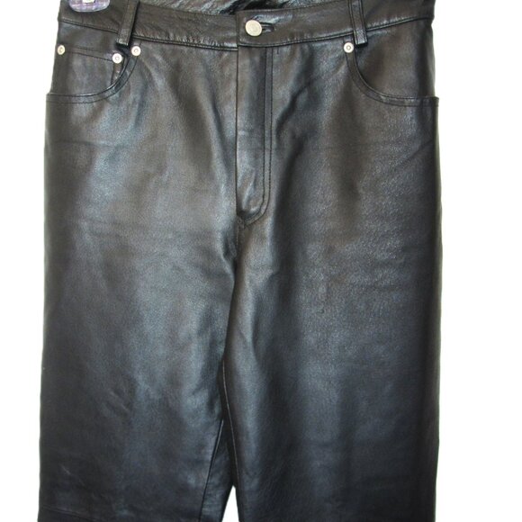 Newport News Jeanology 8 Tall Thick Leather Pants Black Straight Boot Leg EUC - Picture 2 of 8